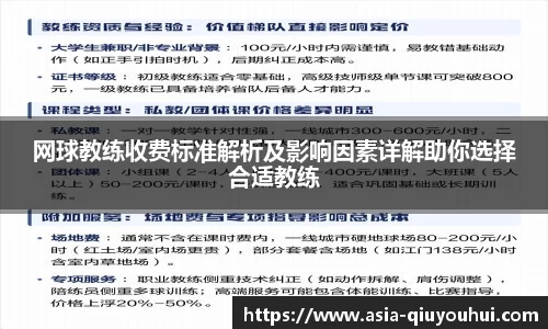 网球教练收费标准解析及影响因素详解助你选择合适教练