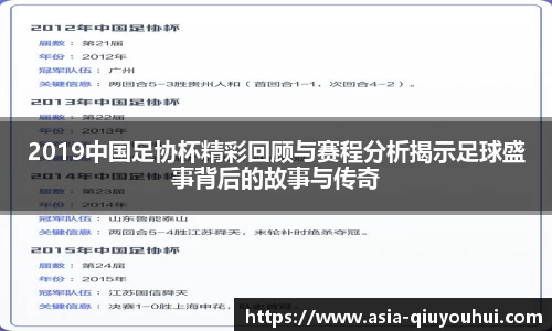 2019中国足协杯精彩回顾与赛程分析揭示足球盛事背后的故事与传奇